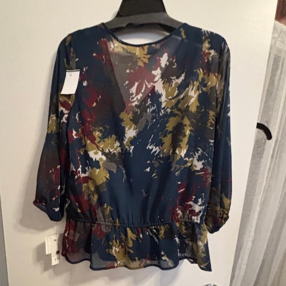 Liz Claiborne 3/4 Sleeve Front Button Blouse Sheer With Cami Size PM - NWT